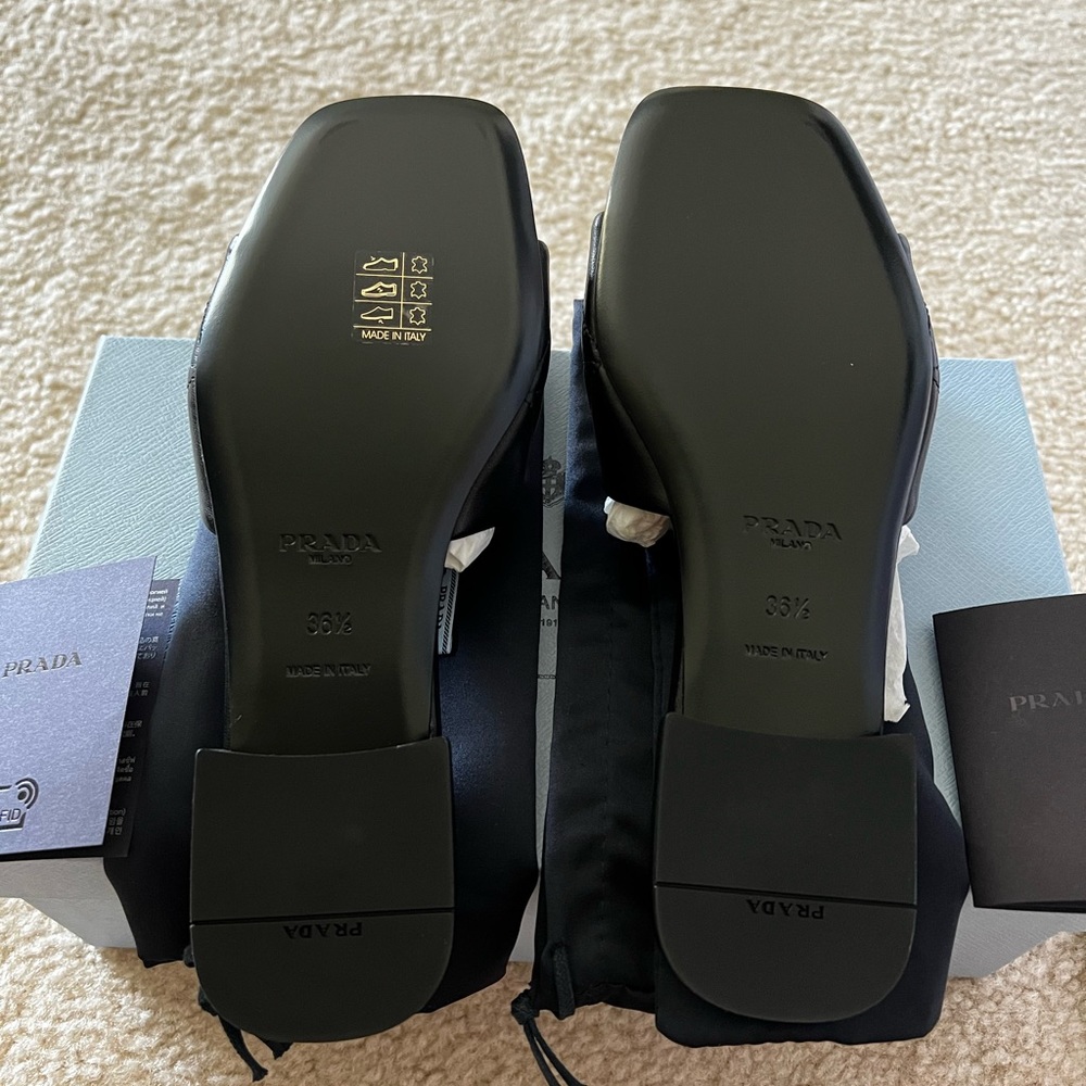 Authentic Prada quilted lambskin nappa leather flat sandals mules black 6.5 SOLD - Picture 5 of 13